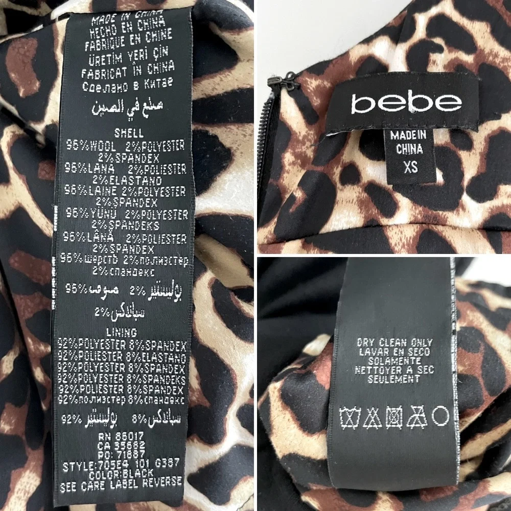 Bebe Black Mini Dress With Leopard Print Lining And Reversible Belt - Picture 16 of 16